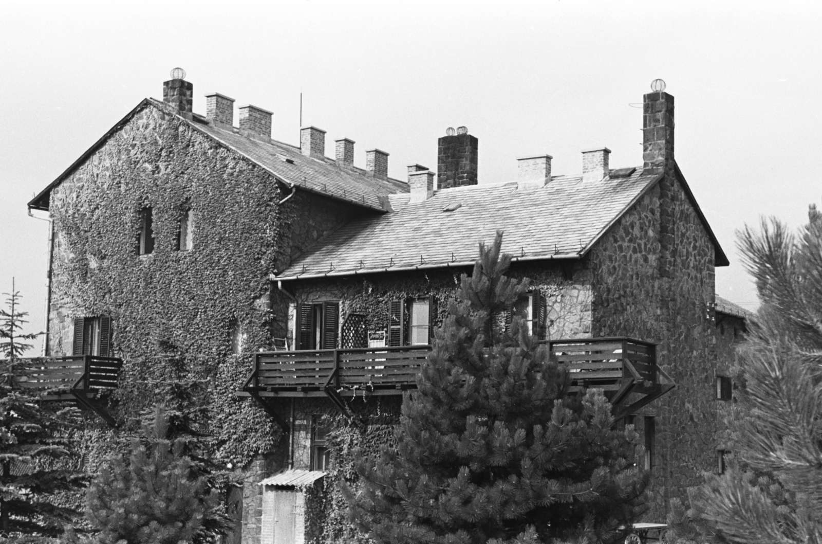Hungary, Dobogókő, Napsugár szálló., 1960, Chuckyeager tumblr, hotel, freestone, chimney, Fortepan #175447