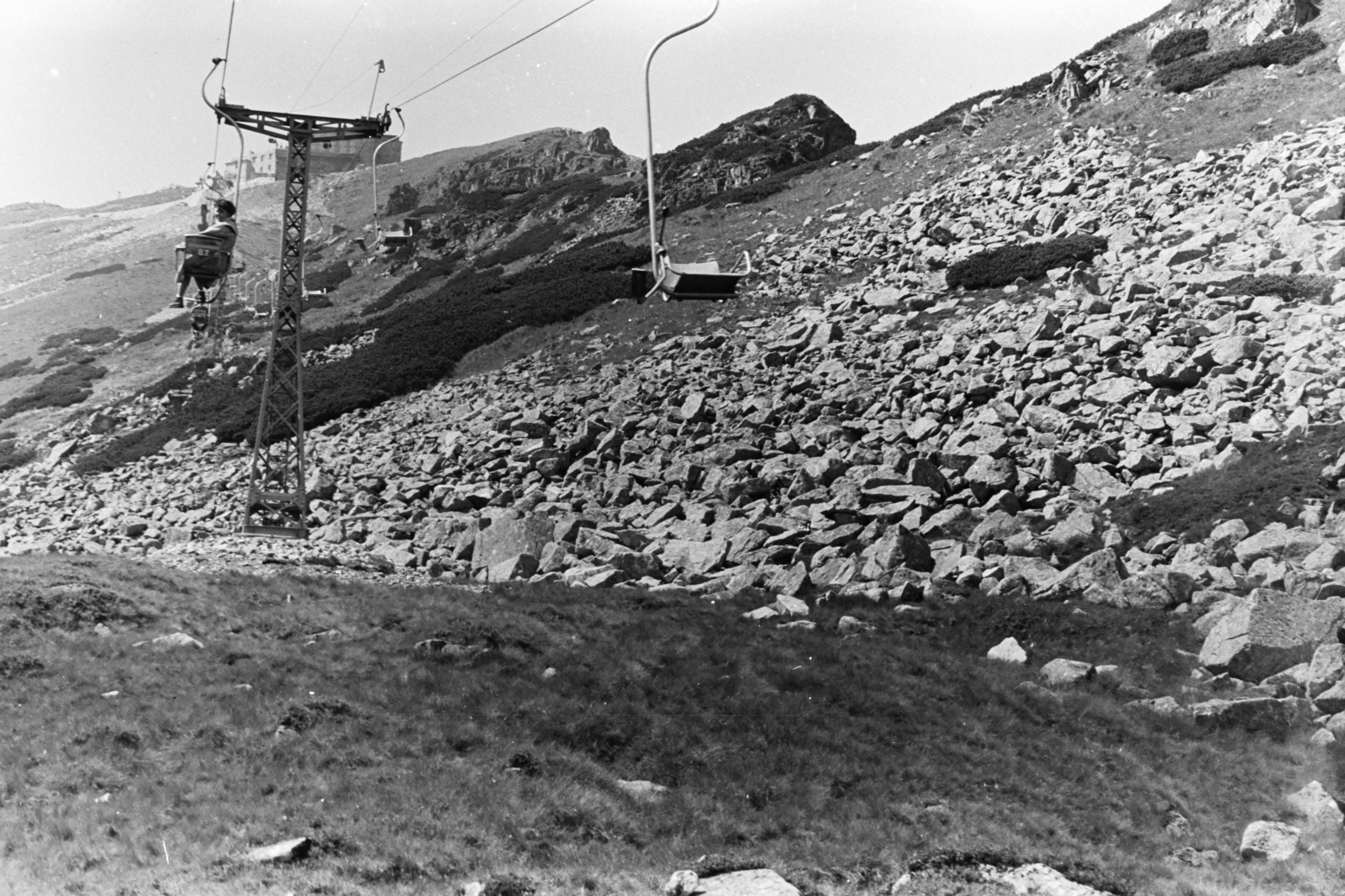 Lengyelország,Lengyel Magas-Tátra, Gąsienica-völgy, a Kasprowy csúcshoz tartó függőszékes kötélpálya., 1963, Chuckyeager tumblr, Fortepan #175847