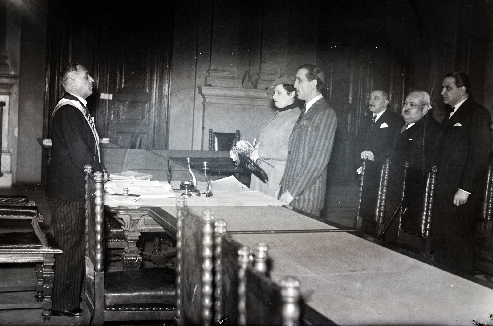 Hungary, jobbra középen Magyary Imre cigányprímás., 1938, Bojár Sándor, wedding ceremony, striped dress, Fortepan #177004