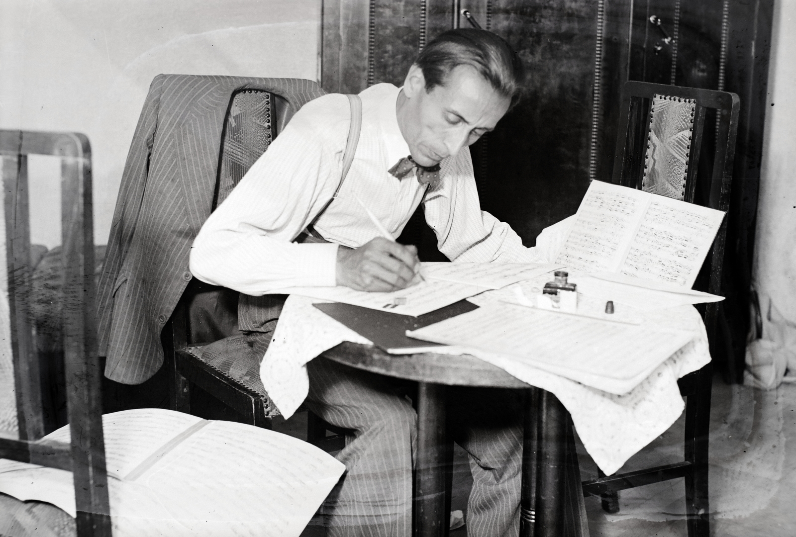 Hungary, Lehota László zeneszerző., 1940, Bojár Sándor, writing, jacket, Fortepan #177343