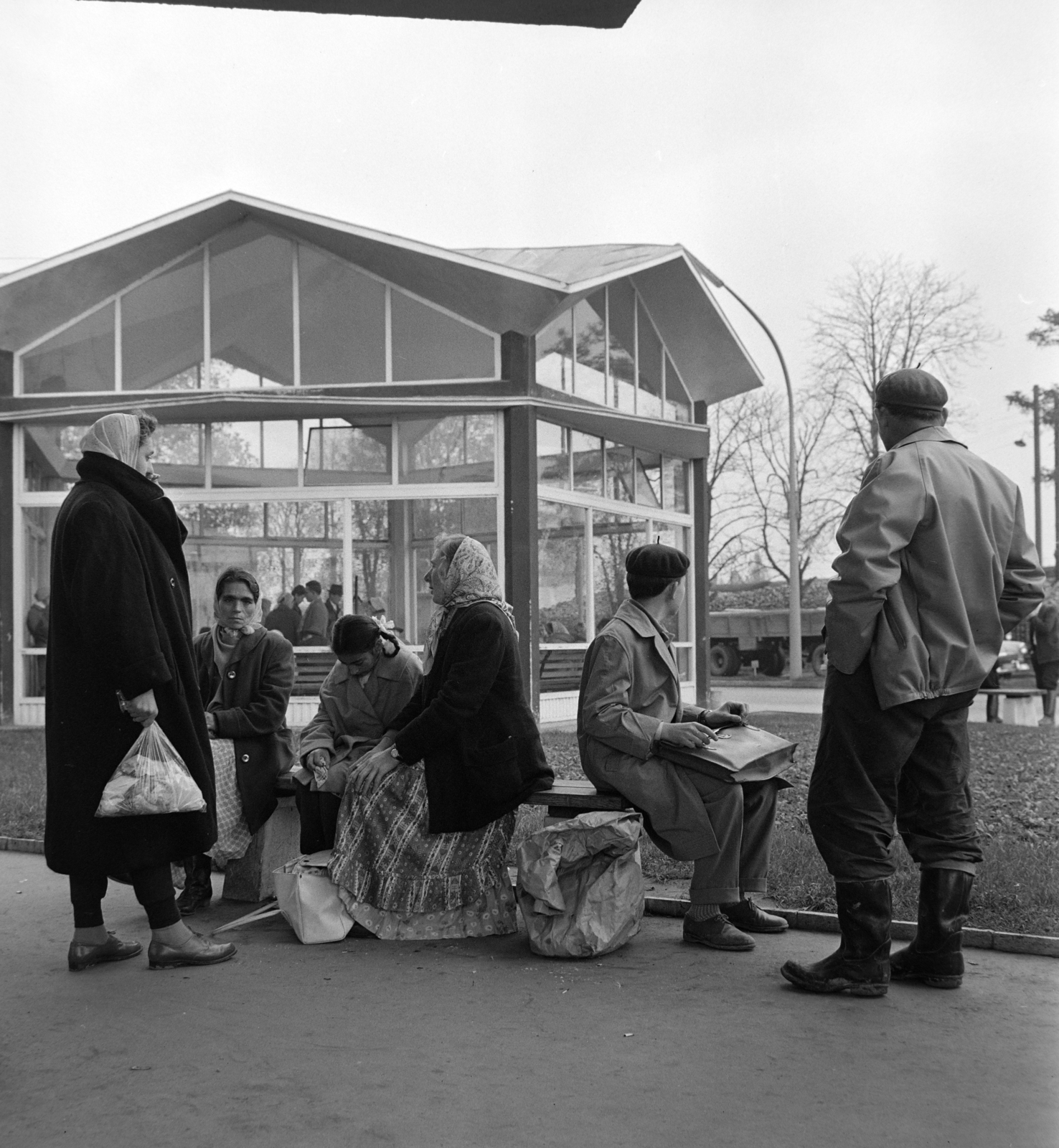 Hungary, Szekszárd, Pollack Mihály utca, autóbusz-pályaudvar., 1964, Bojár Sándor, bus stop, Fortepan #178023