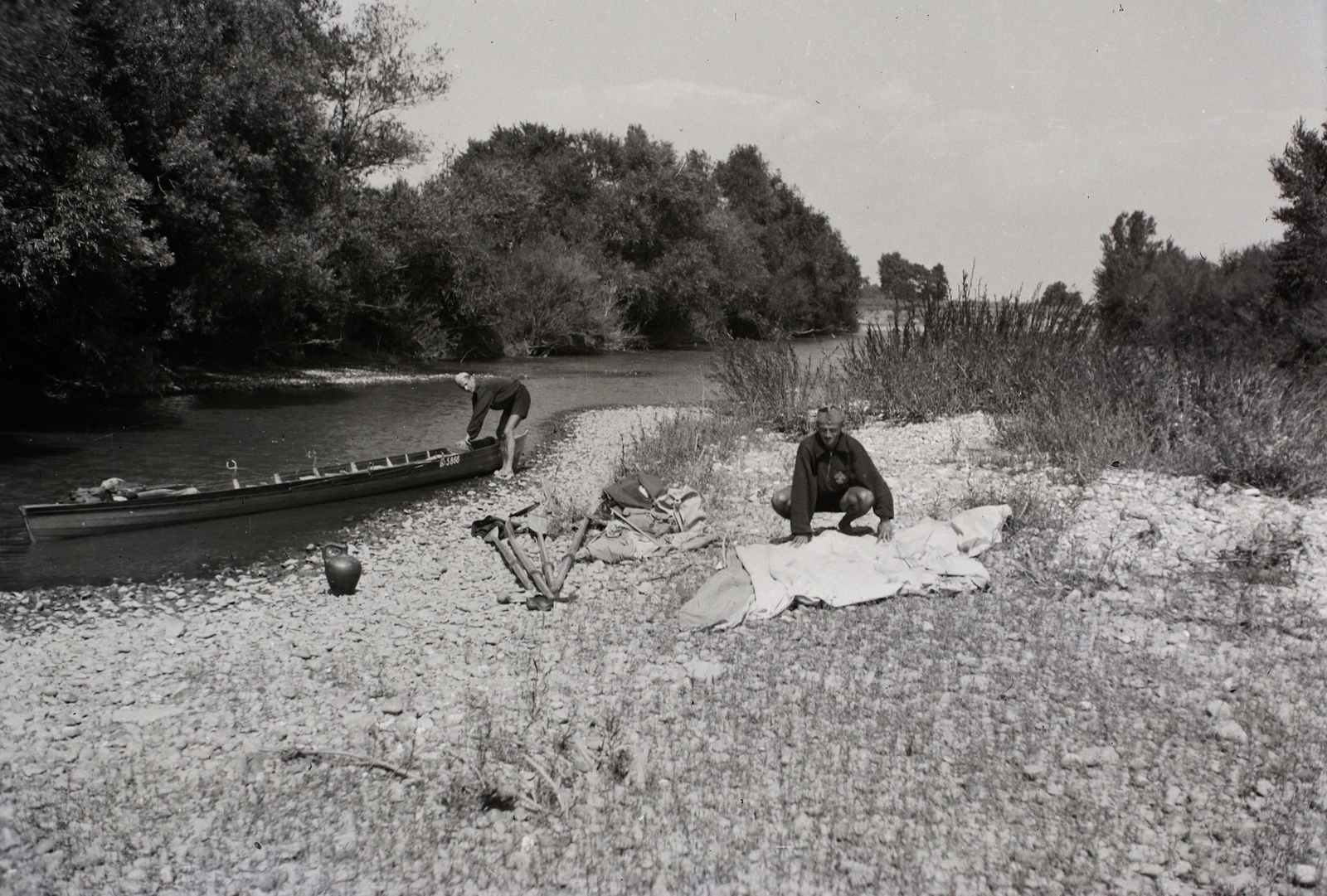 Magyarország, Rába folyó., 1939, Kotnyek Antal, csónak, cserkész, evező, Fortepan #17832