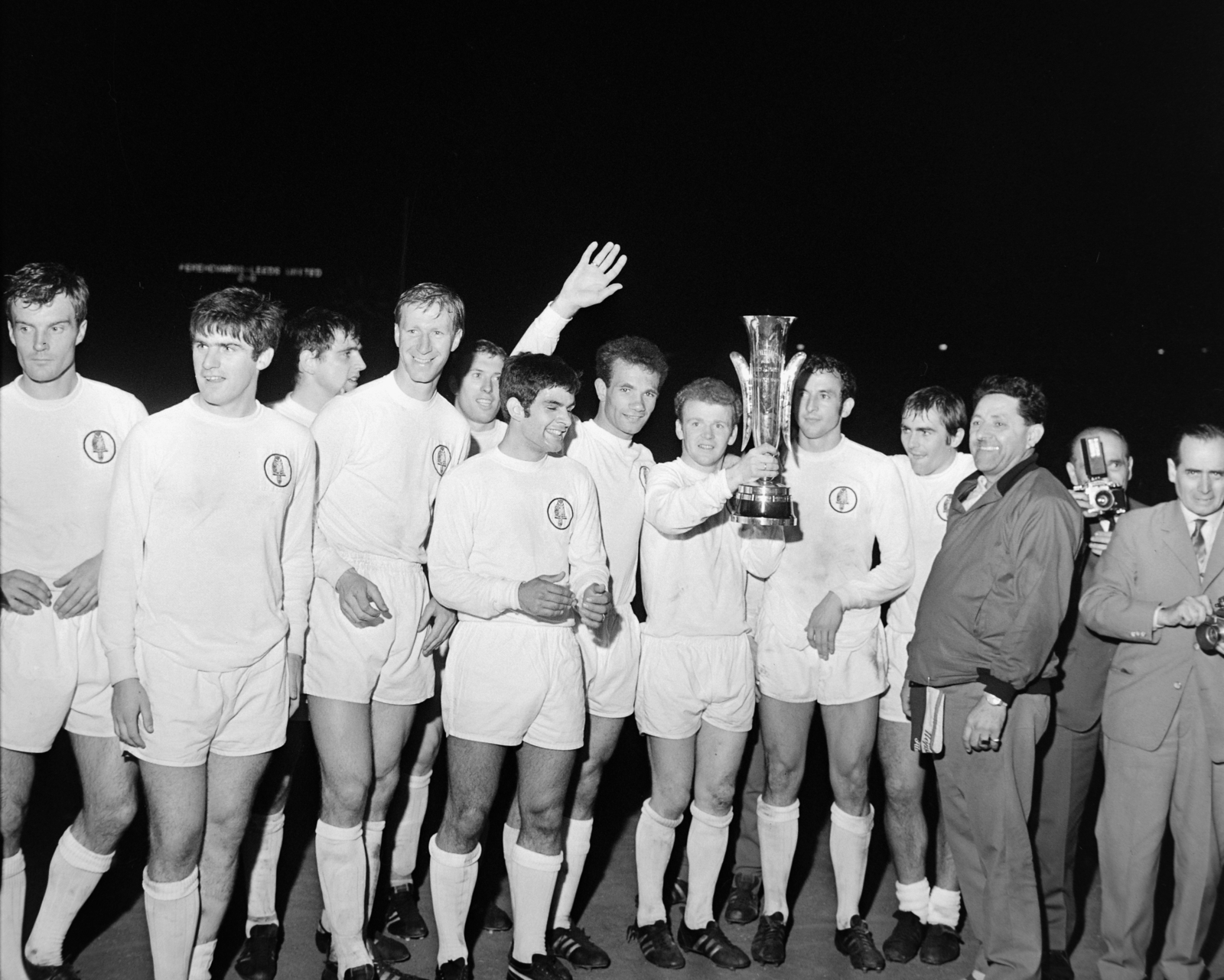 Magyarország, Népstadion, Budapest XIV., a Ferencváros - Leeds United labdarúgó Vásárvárosok Kupa döntő visszavágója 1968. szeptember 11-én (0:0, összesítésben 0:1), a kupagyőztes angol csapat., 1968, Bojár Sándor, Budapest, Fortepan #179045