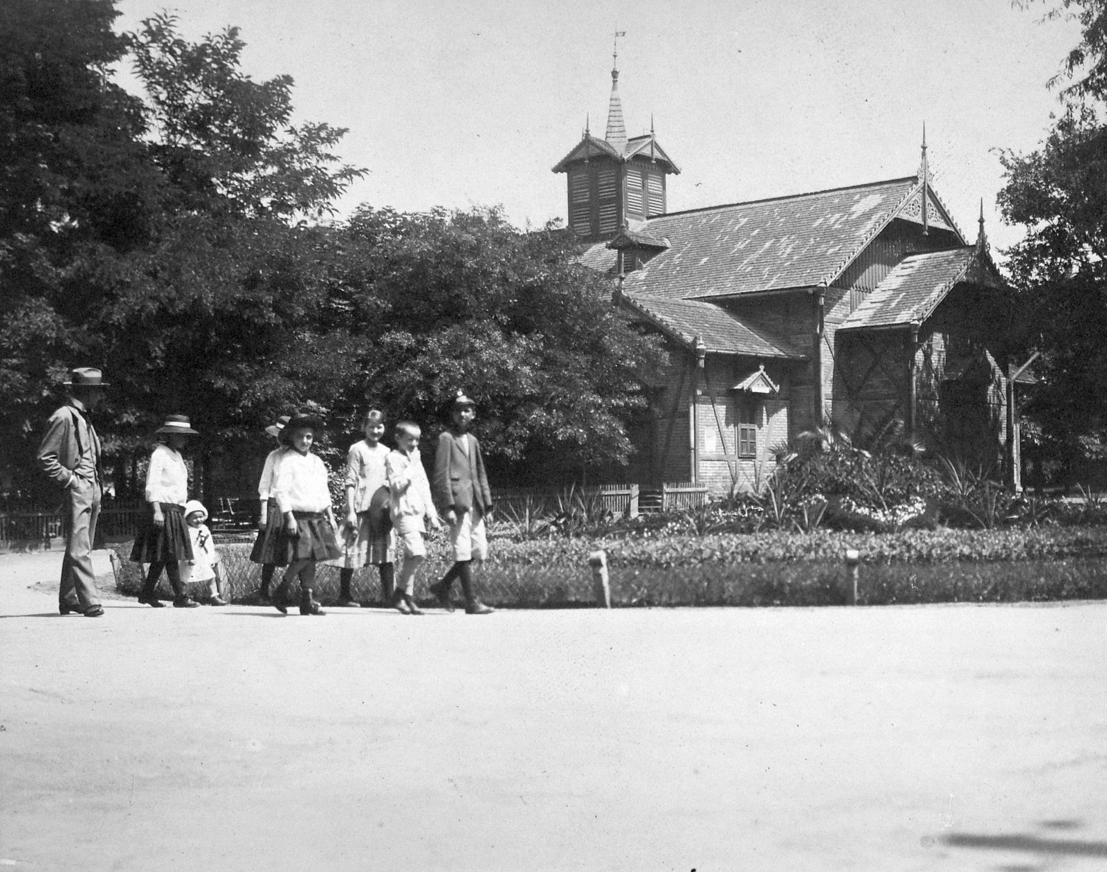 Hungary, Békéscsaba, Széchenyi liget., 1915, Jankovszky György, tableau, festive, building, Fortepan #17909