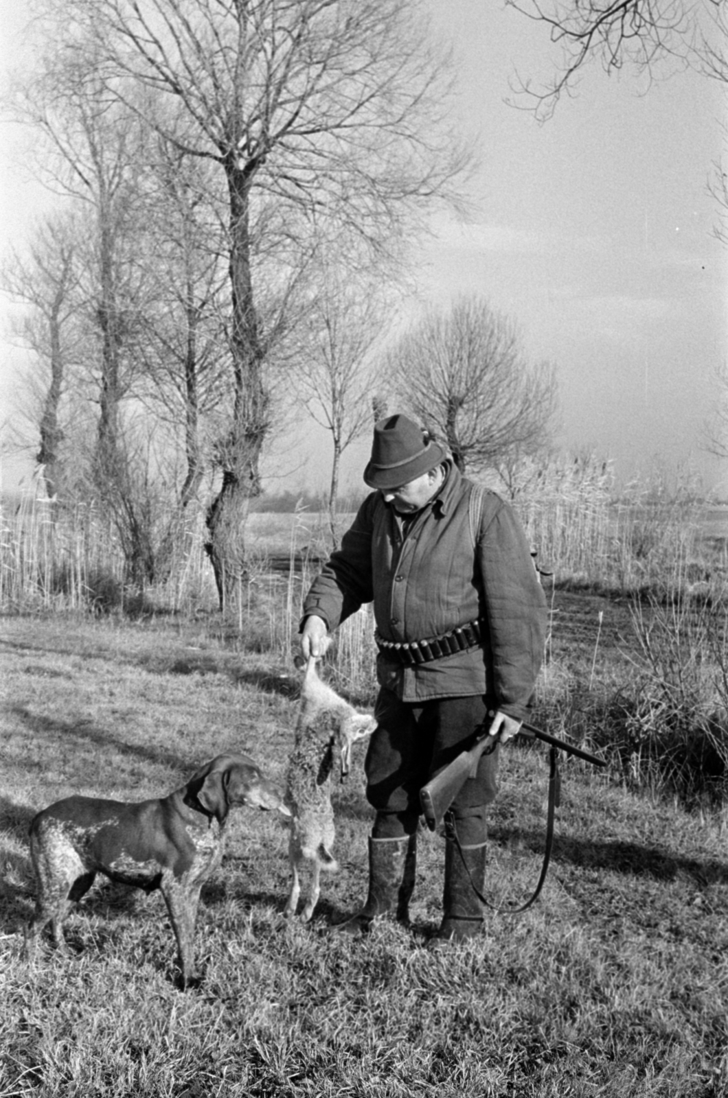 Hungary, Dabas, 1967, Bojár Sándor, dog, hunter, hunting, weapon, gun, Fortepan #179237