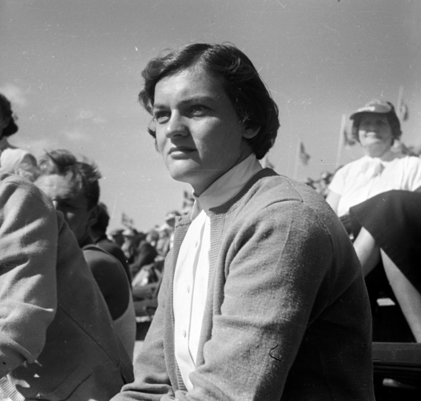 Finland, Helsinki, XV. nyári olimpiai játékok. Killermann Klára úszónő., 1952, Bojár Sándor, woman, photo aspect ratio: square, sportsperson, celebrity, Fortepan #180416