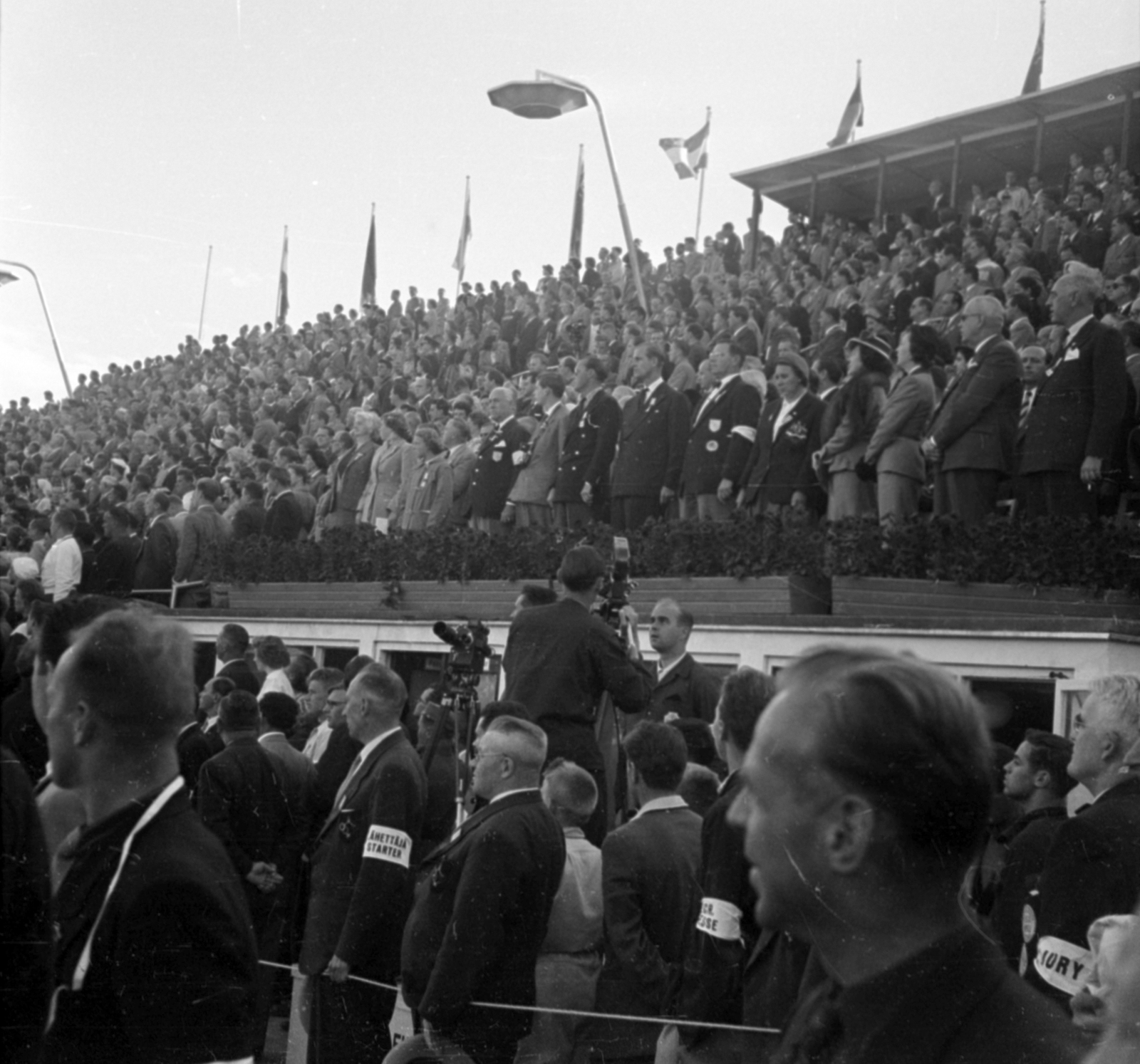 Finnország, Helsinki, XV. nyári olimpiai játékok., 1952, Bojár Sándor, képarány: négyzetes, közönség, ünnepség, Fortepan #180432