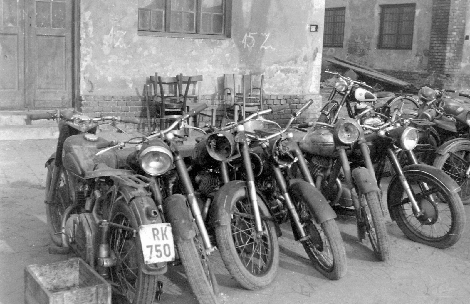 Hungary, 1954, Magyar Rendőr, motorcycle, wreck, number plate, Fortepan #18048