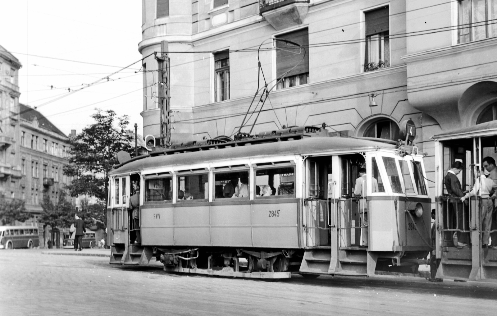 Hungary, Budapest XI., Móricz Zsigmond körtér., 1957, Székács András, tram, Budapest, FVV-organisation, public transport line number, Fortepan #18165