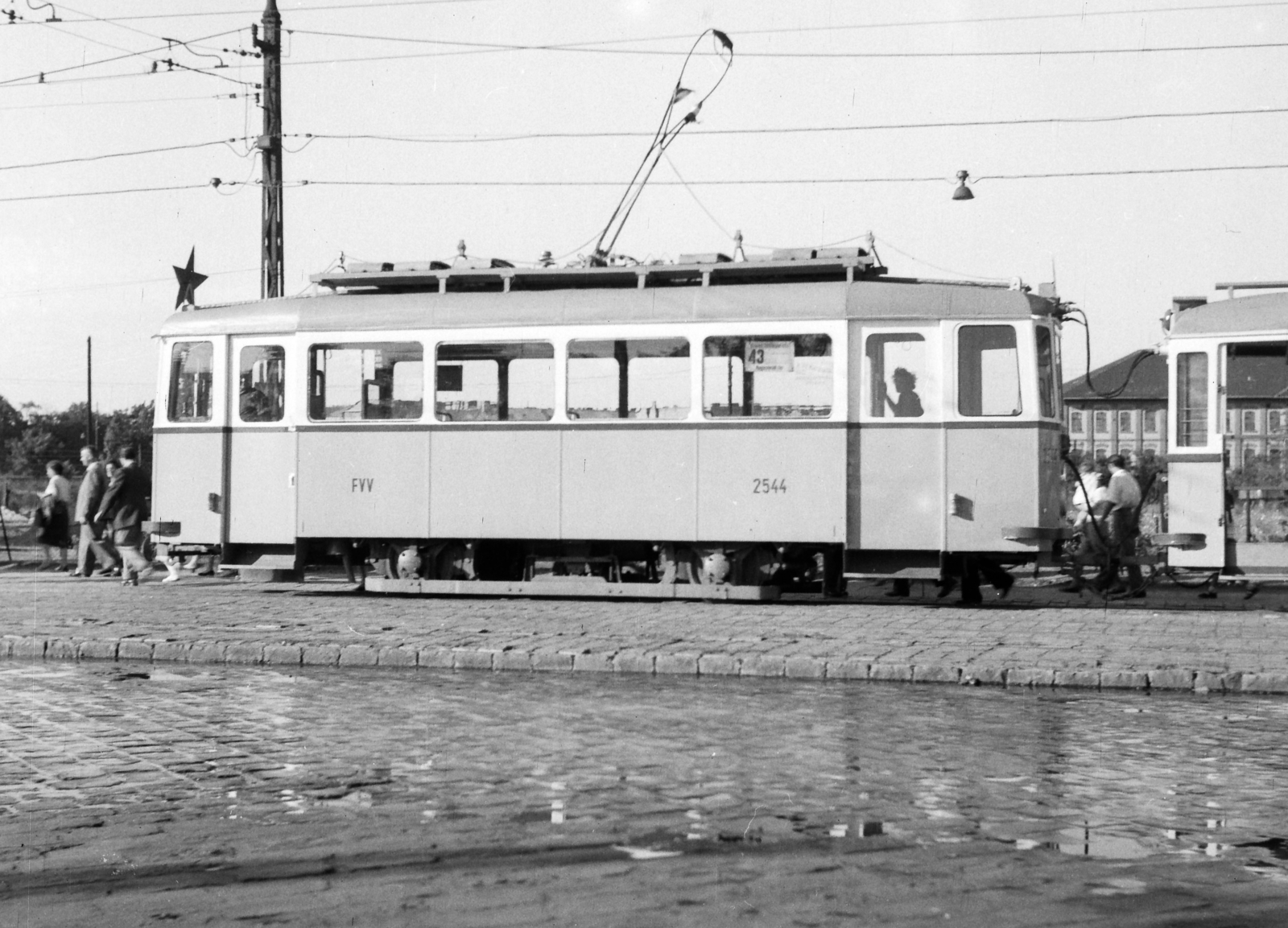 Hungary, Budapest VIII., Nagyvárad tér., 1957, Székács András, tram, Red Star, Budapest, FVV-organisation, public transport line number, Fortepan #18173