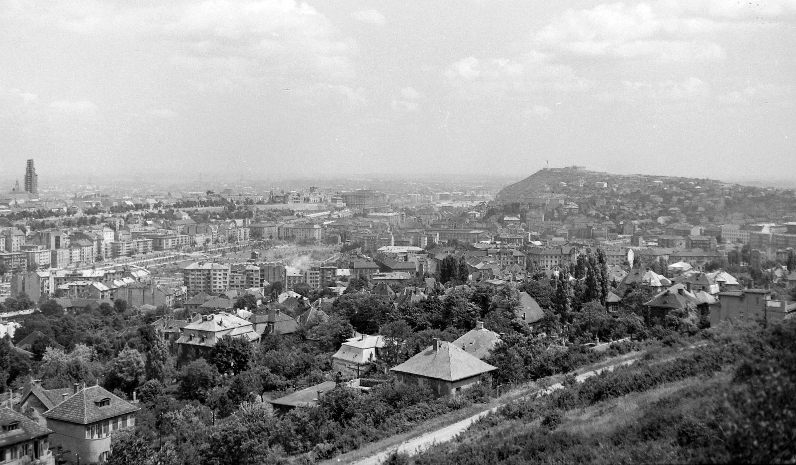 Hungary, Budapest XII.,Budapest I., Kissvábhegy (Martinovics-hegy), kilátás a budai Vár és a Gellért-hegy felé., 1955, Kotnyek Antal, Budapest, picture, Fortepan #18229