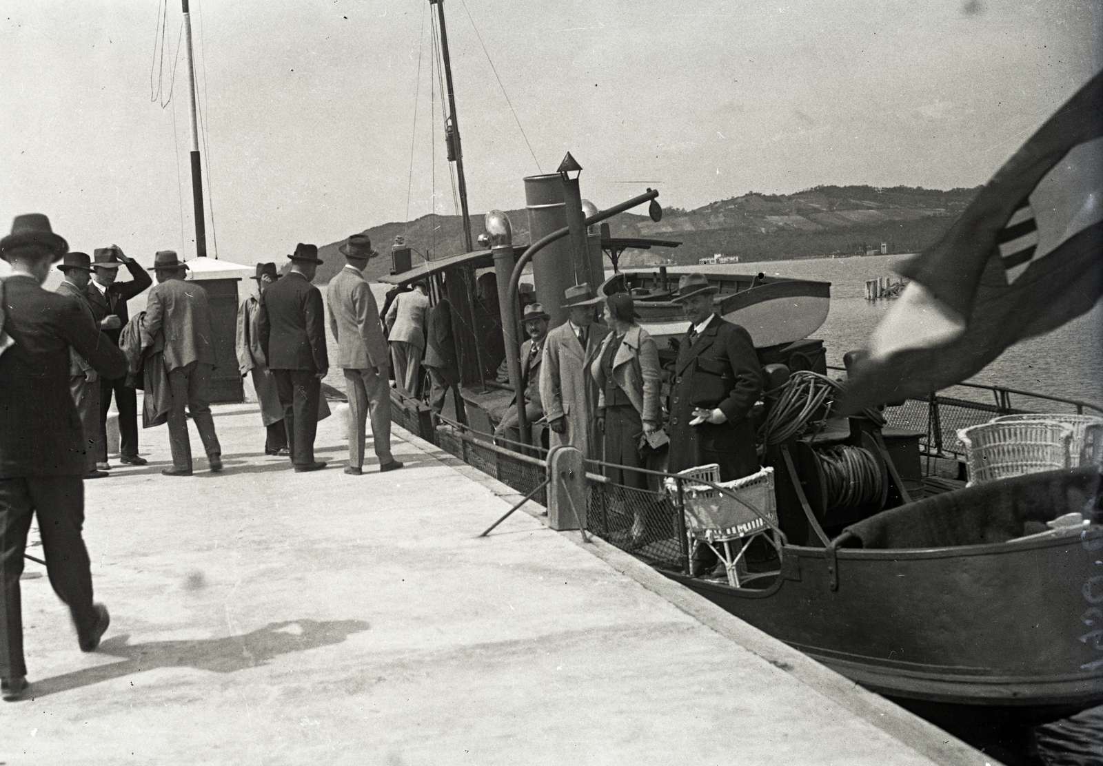 Hungary,Lake Balaton, Szántód, »DONGÓ (1886) gőzös a szántódrévi kompkikötőn« Leltári jelzet: MMKM TEMGY 2019.1.1. 1293, 1922, Magyar Műszaki és Közlekedési Múzeum / BAHART Archívum, steamboat, port, Fortepan #183548