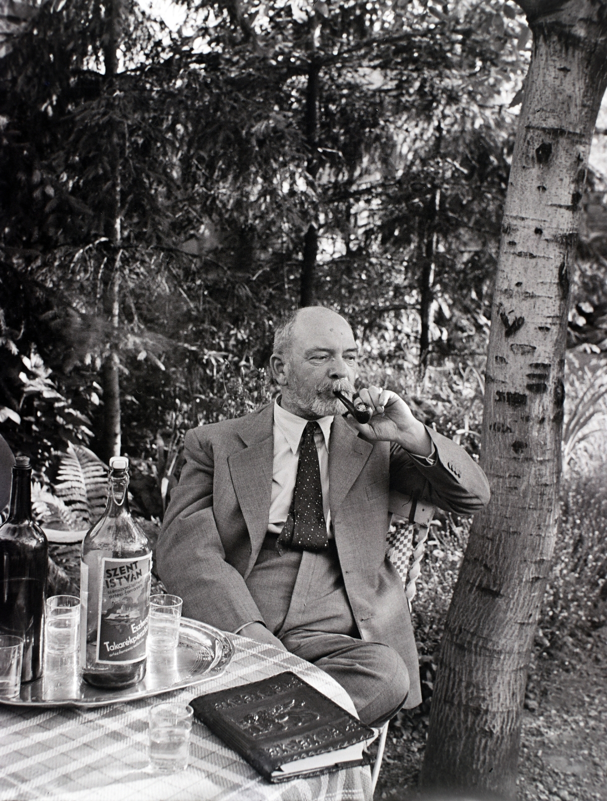 Hungary, Esztergom, 1939, Divéky István, garden, smoking, pipe, Fortepan #183783