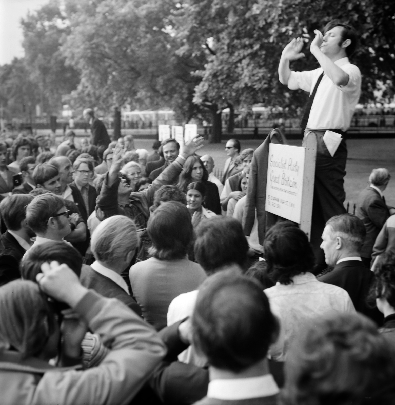 United Kingdom, London, Hyde Park, Speakers' Corner (Szónokok Sarka)., 1972, Fortepan/Album036, mass, politics, speech, Fortepan #184352