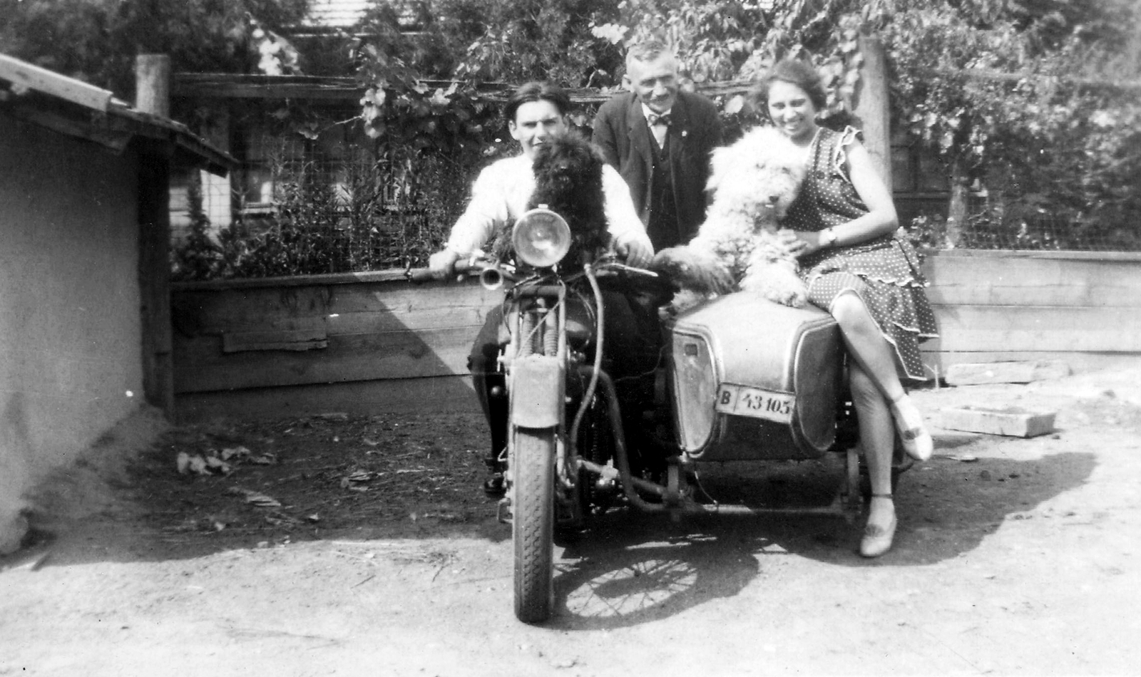 Magyarország, Mezőtúr, Méray oldalkocsis motorkerékpár., 1930, Négyesi Pál, közlekedés, motorkerékpár, magyar gyártmány, oldalkocsis motorkerékpár, Méray-márka, rendszám, kutya, lányok-járművek, Fortepan #18442