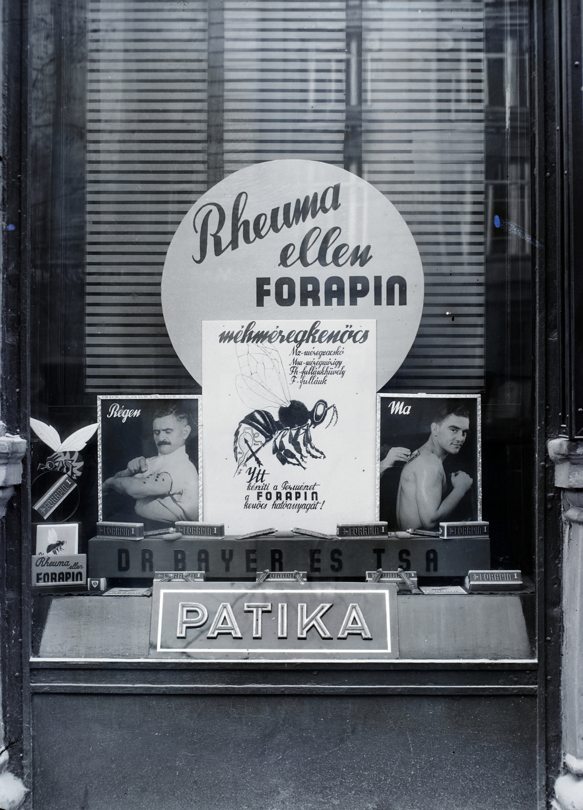 1940, Inkey Tibor, reklám, gyógyszertár, kirakat, Fortepan #184895
