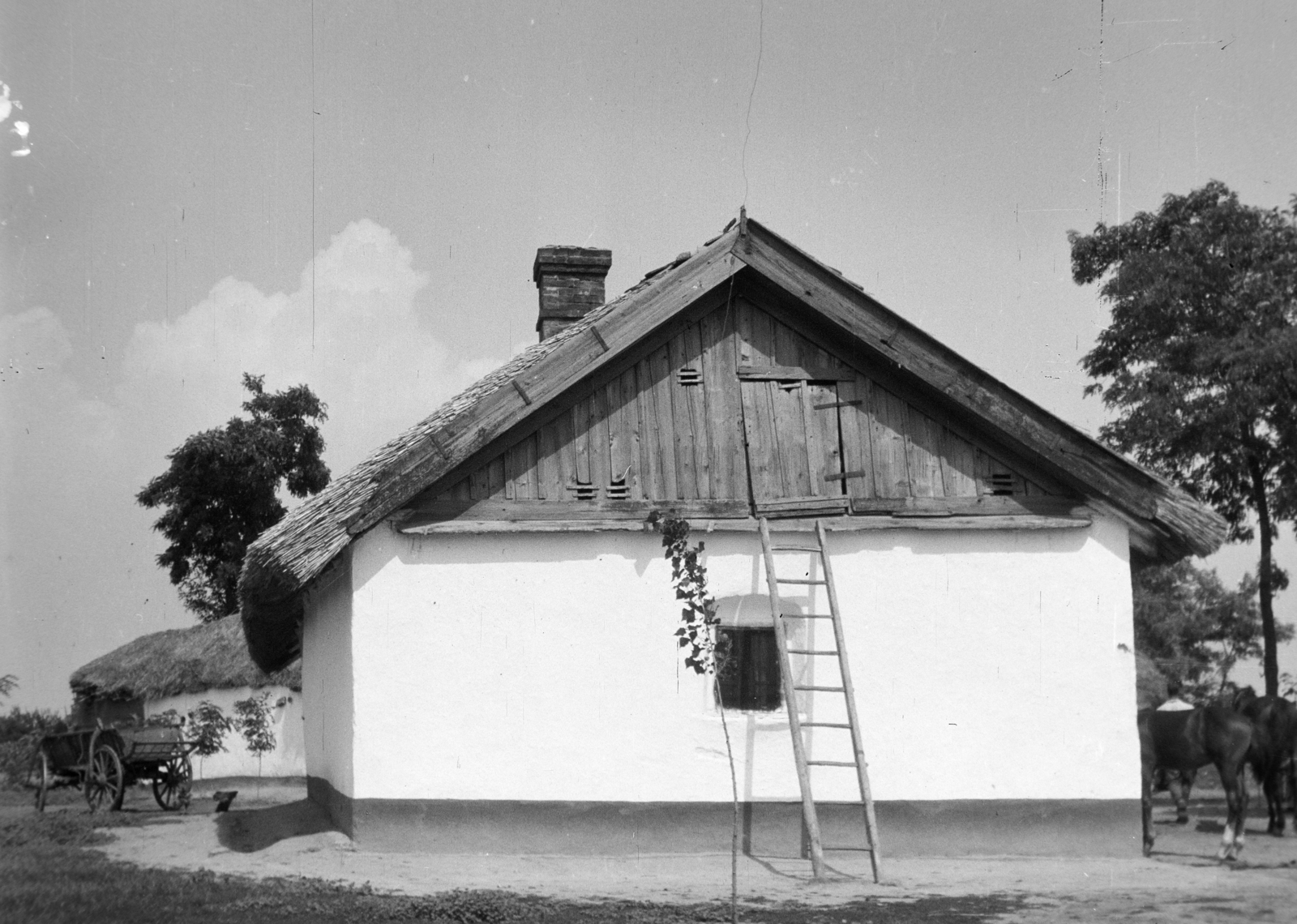 1958, Kádár József, ladder, farmhouse, chariot, Fortepan #185762