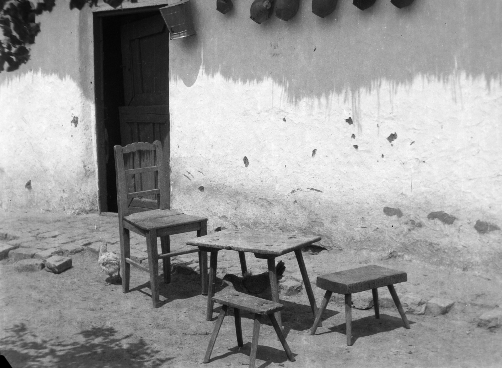 1958, Kádár József, chair, table, footstool, furniture, still life, Fortepan #185766