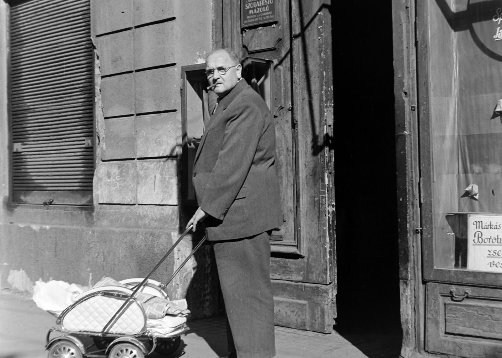 1960, Kádár József, baby carriage, cigar, grandparent, Fortepan #185813