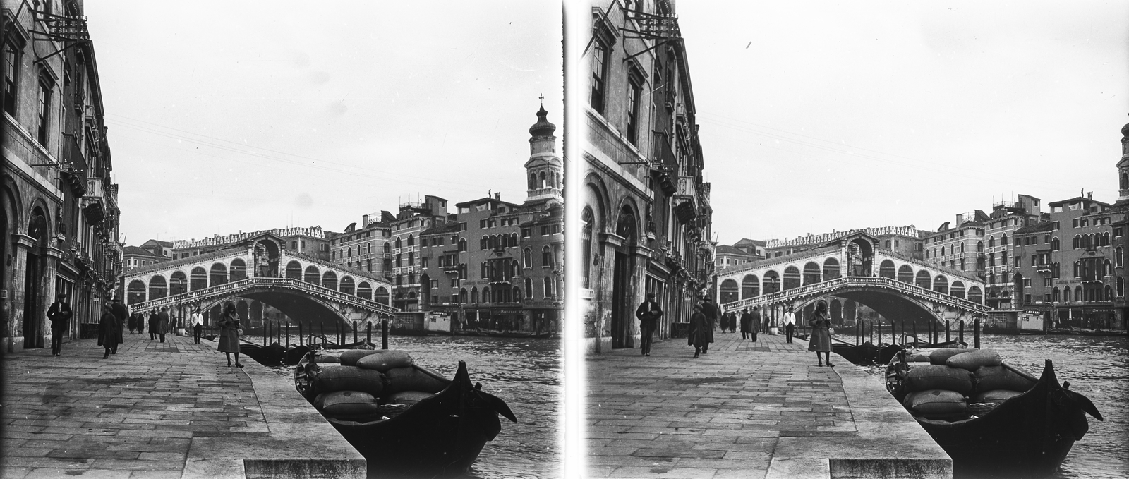 Italy, Venice, Riva del Vin, jobbra a Canal Grande, szemben a Rialto híd., 1930, Kárpáti György Mór, stereophoto, Fortepan #185978
