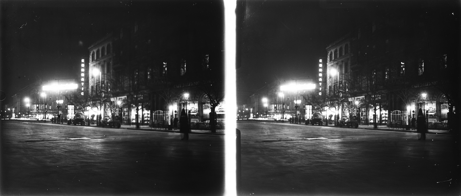 Hungary, Budapest VI., Andrássy út a Jókai tér felől az Oktogon felé nézve., 1930, Kárpáti György Mór, stereophoto, Budapest, light, night, Fortepan #185980