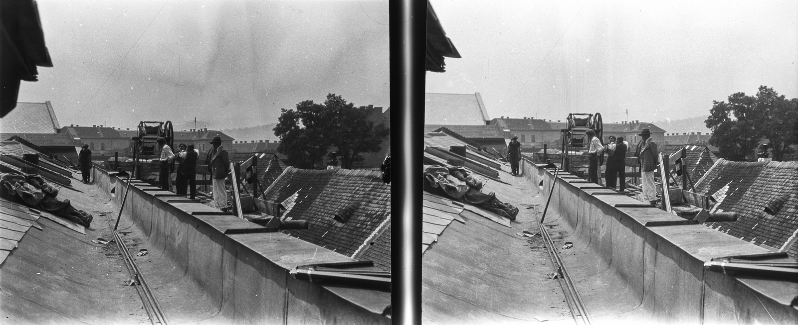 1929, Kárpáti György Mór, stereophoto, tinsmith, roof, Fortepan #185985