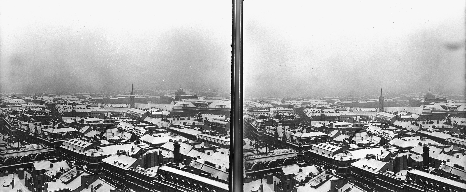 Austria, Vienna, kilátás a Stephansdom / Szent István-székesegyház tornyából. A kép bal alsó sarkán fut átlósan a Kärntner Strasse, ettől balra az Opera. A kép közepén az Augustinerkirche, jobbra felül a Kunsthistorisches Museum kupolája., 1931, Kárpáti György Mór, stereophoto, Fortepan #186020