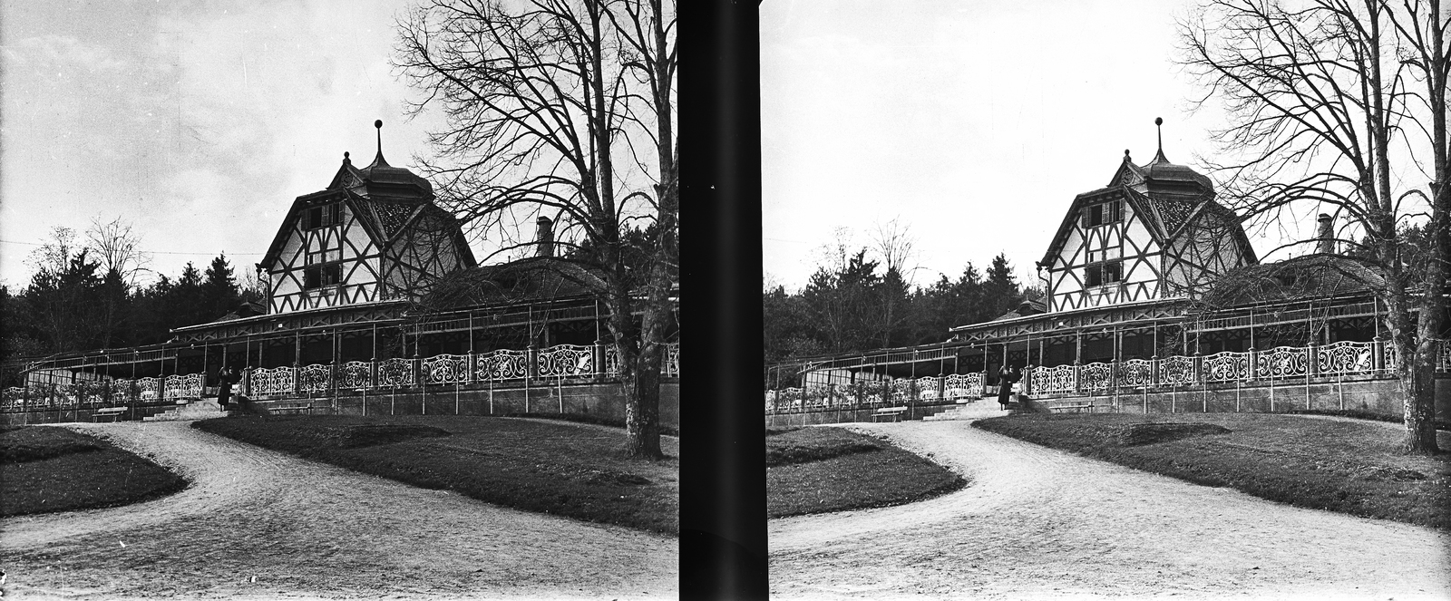 Hungary, Parádfürdő, Parád, Vendéglő, 1925, Kárpáti György Mór, stereophoto, terrace, railing, Fortepan #186028