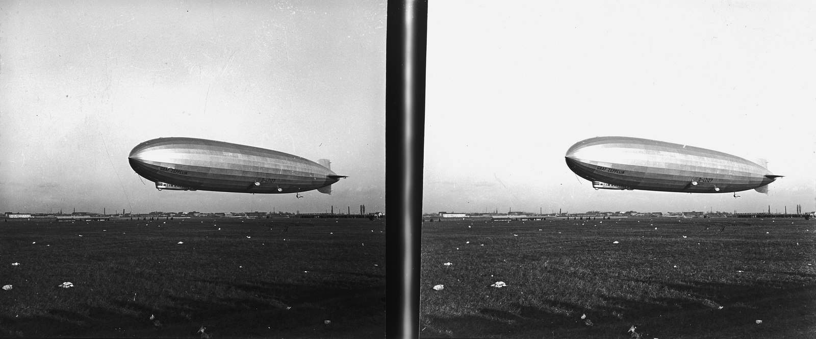 Hungary, Budapest XXI., Csepel, Weiss Manfréd gyár repülőtere. D-LZ127 Graf Zeppelin léghajó., 1931, Kárpáti György Mór, stereophoto, Budapest, Fortepan #186046