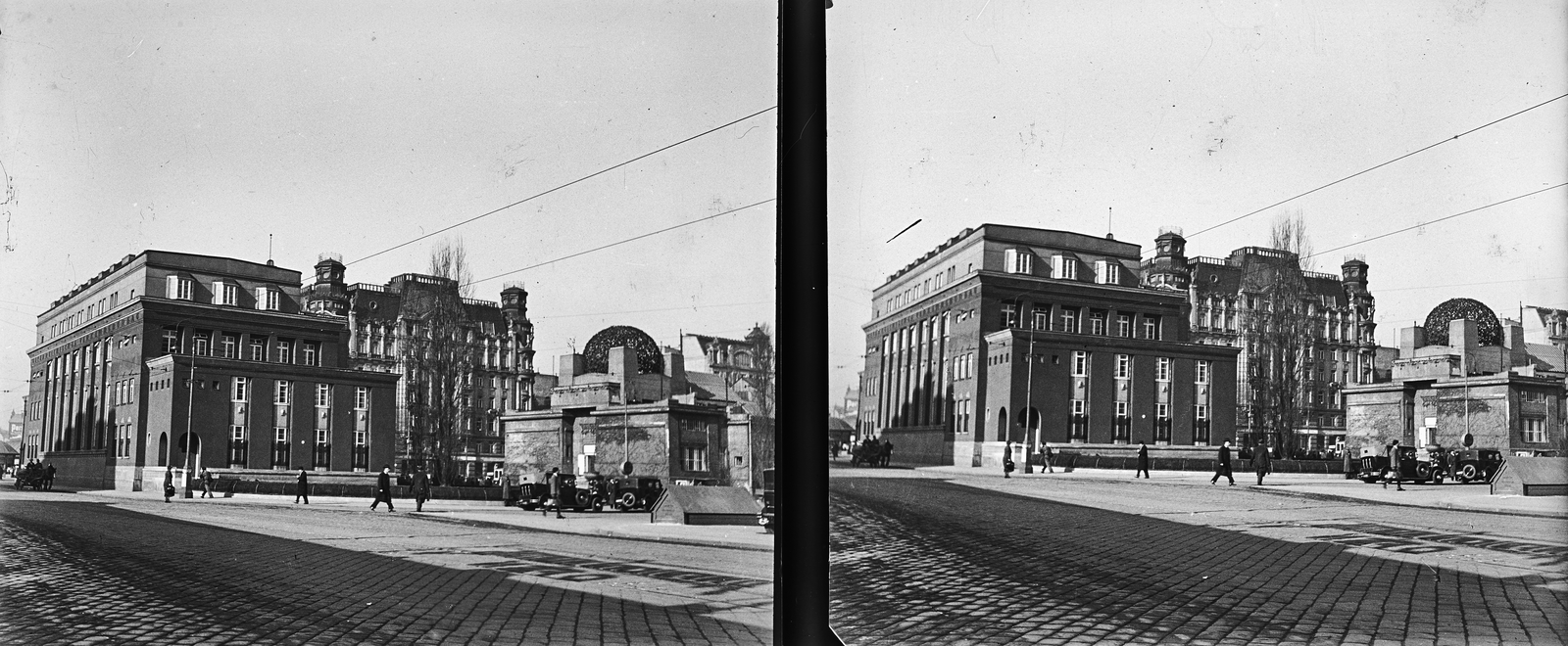 Austria, Vienna, Friedrichstrasse, balra a Novomatic Forum épülete, jobbra a Szecessziós ház (Secession)., 1929, Kárpáti György Mór, stereophoto, Fortepan #186050