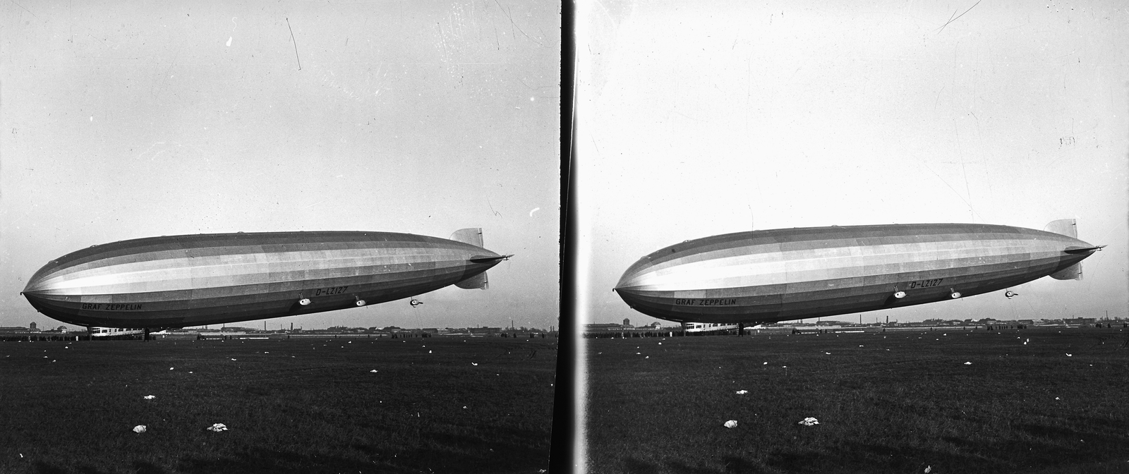 Hungary, Budapest XXI., Csepel, Weiss Manfréd gyár repülőtere. D-LZ127 Graf Zeppelin léghajó., 1931, Kárpáti György Mór, stereophoto, Budapest, Fortepan #186075
