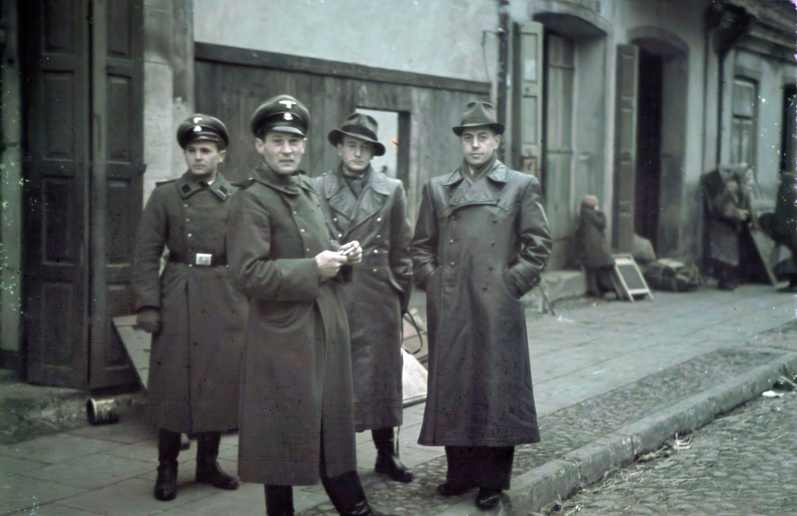 Poland, Łódź, 1942, Fortepan/Album044, German soldier, SS-organisation, leather jacket, Fortepan #186087