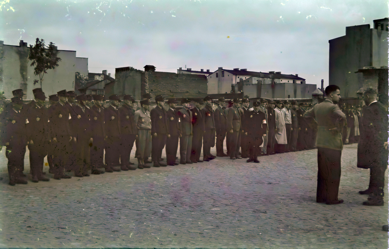Poland, Łódź, 1942, Fortepan/Album044, line-up, men, yellow star, Fortepan #186111