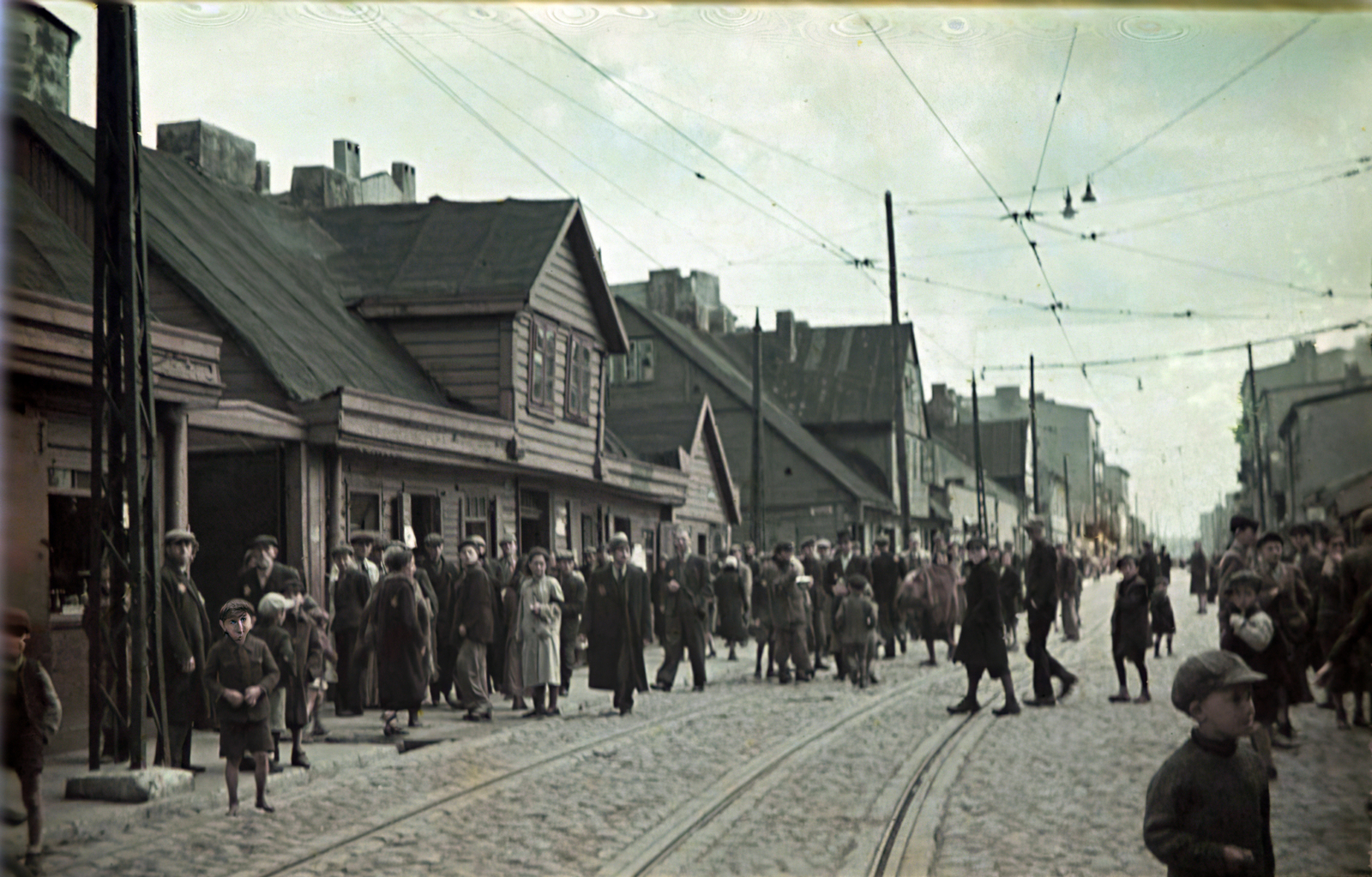 Poland, Łódź, 1942, Fortepan/Album044, judaism, colorful, street view, rails, Fortepan #186174