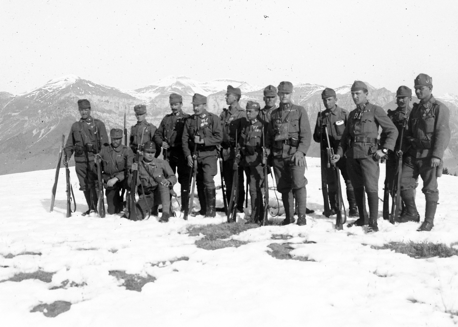 1916, Fortepan, First World War, winter, snow, uniform, tableau, men, mountain, weapon, medal, Fortepan #18673