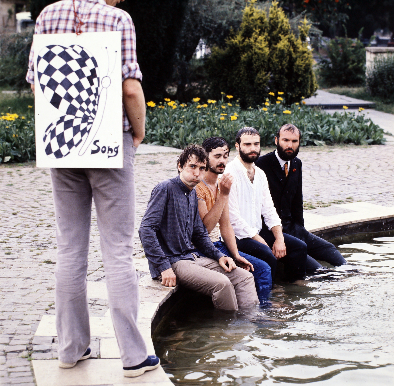 Hungary, a Song együttes tagjai Folk Iván, Mády Kálmán, Szepesi György, Faludy Tamás., 1984, Szalay Béla, colorful, geometry, optical art, Fortepan #188015