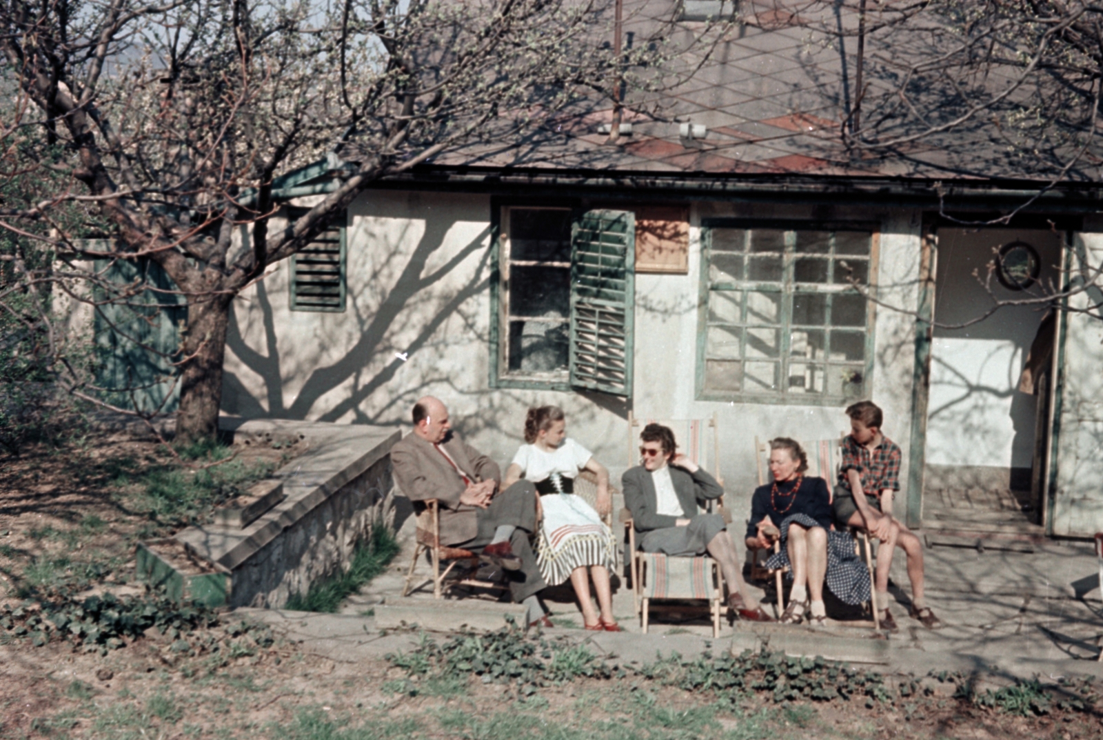 1957, Lőrincze Judit, terasz, generációk, színes, Fortepan #188702