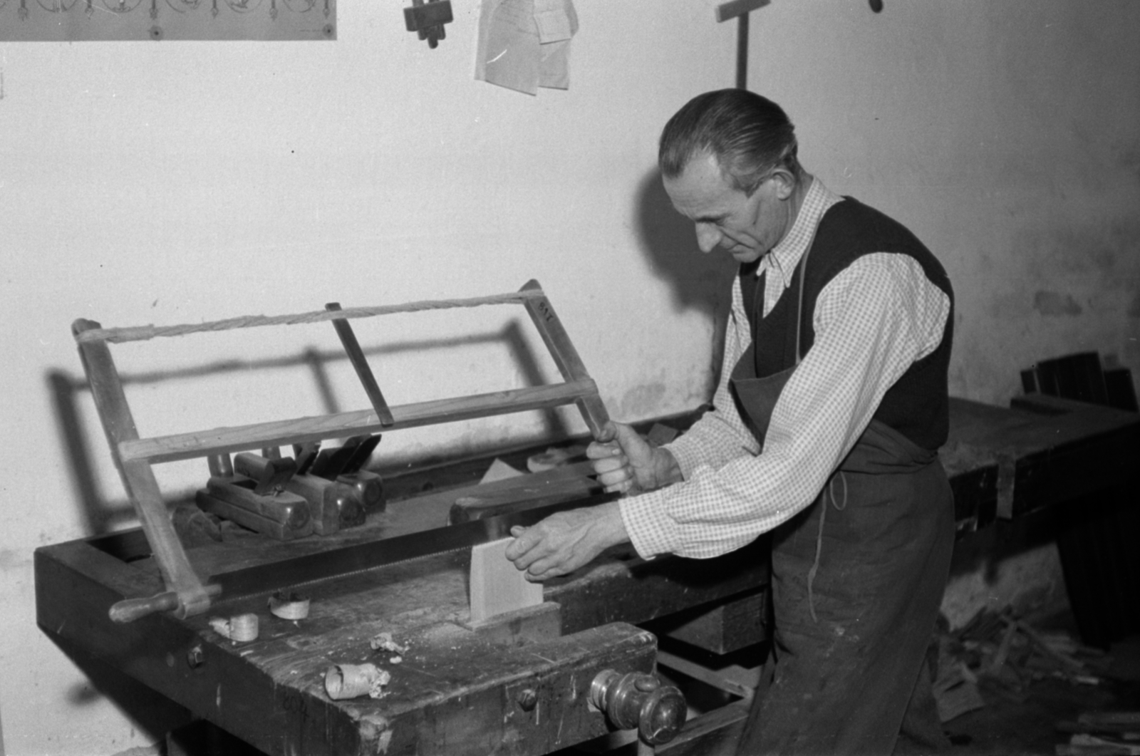1958, Tölg Anna, carpenter, saw, Fortepan #189395