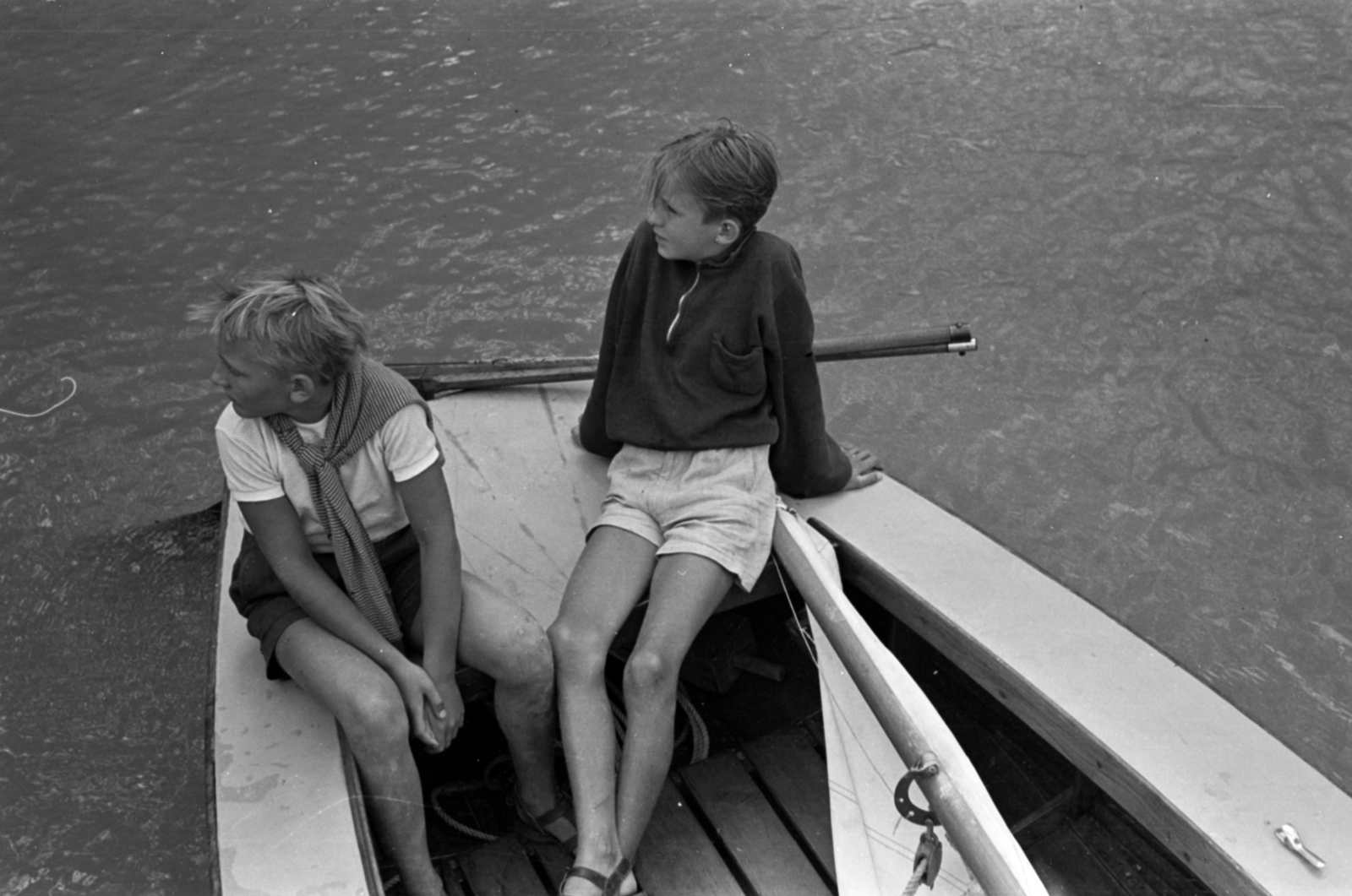 1959, Tölg Anna, boys, boat, Fortepan #189482