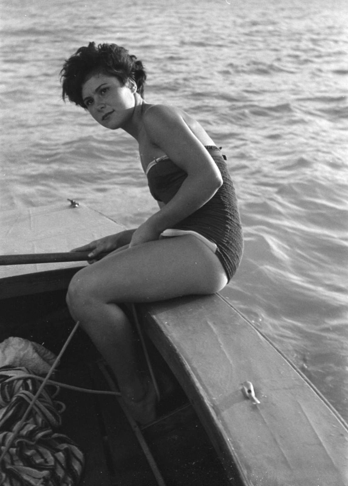 1960, Tölg Anna, lady, bathing suit, sailing, Fortepan #189539