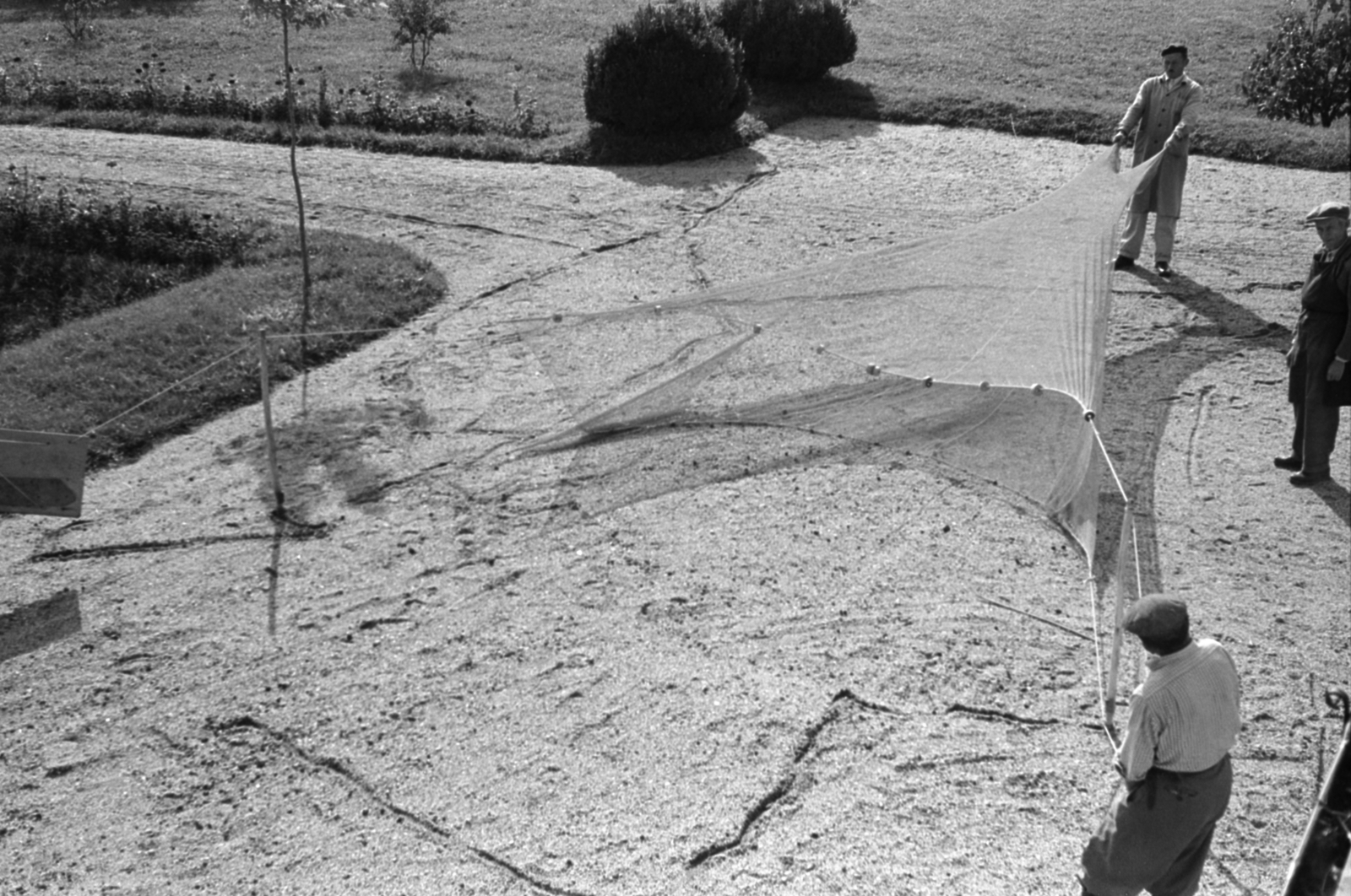 Hungary,Lake Balaton, Tihany, a Magyar Tudományos Akadémia Biológiai Kutatóintézete (később Ökológiai Kutatóközpont Balatoni Limnológiai Intézet)., 1960, Tölg Anna, fishing net, Fortepan #189584