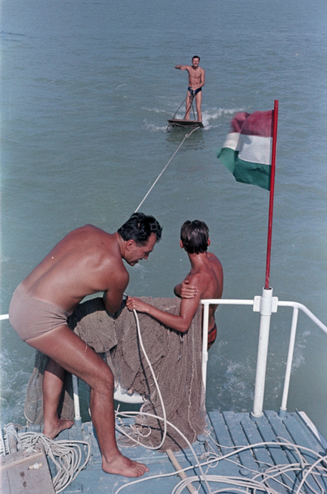 1960, Tölg Anna, colorful, flag, water ski, water sports, Fortepan #189627