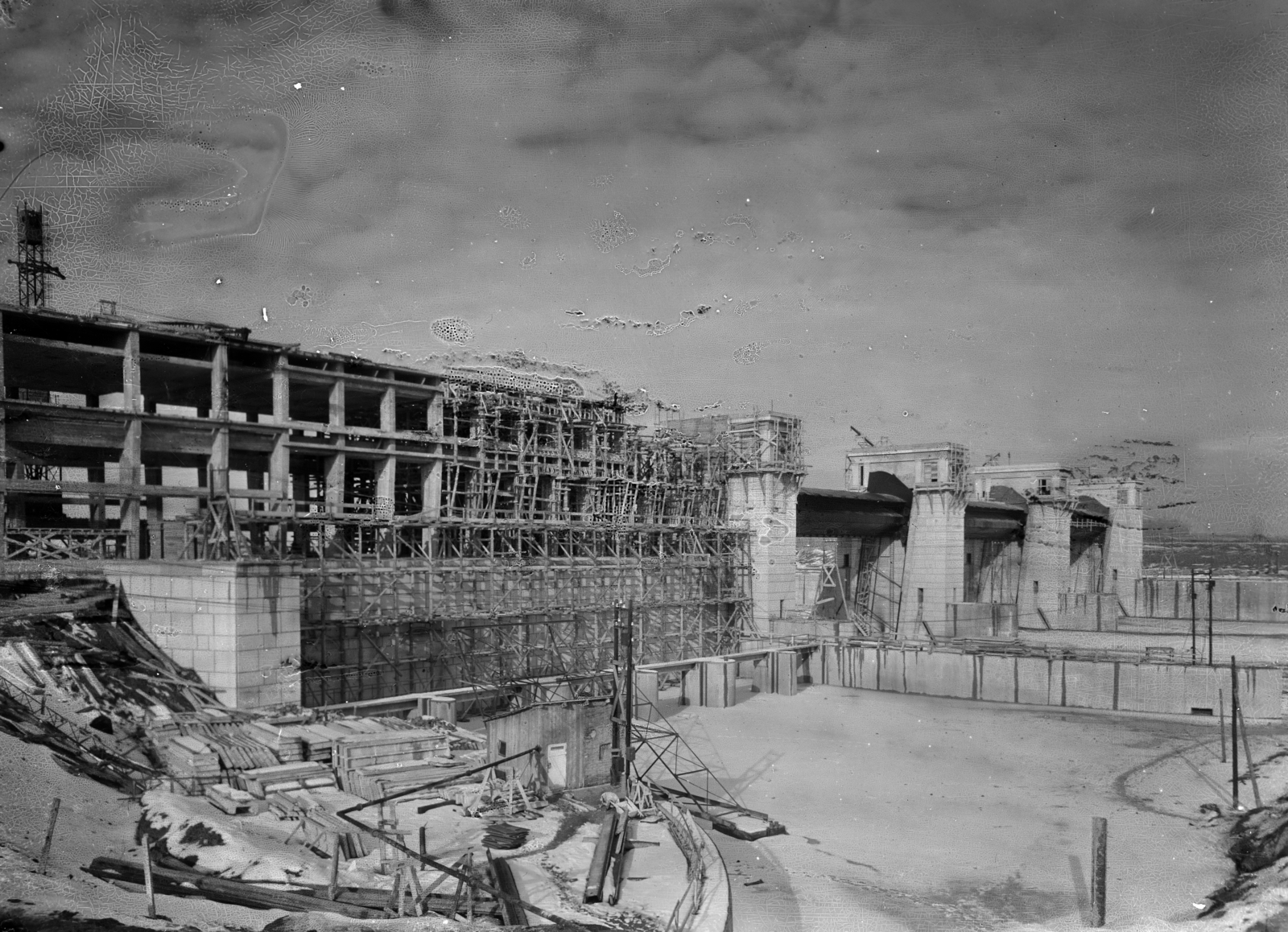 Hungary, Tiszalök, a Vízerőmű építkezése., 1955, UVATERV, construction, power station, Fortepan #189965