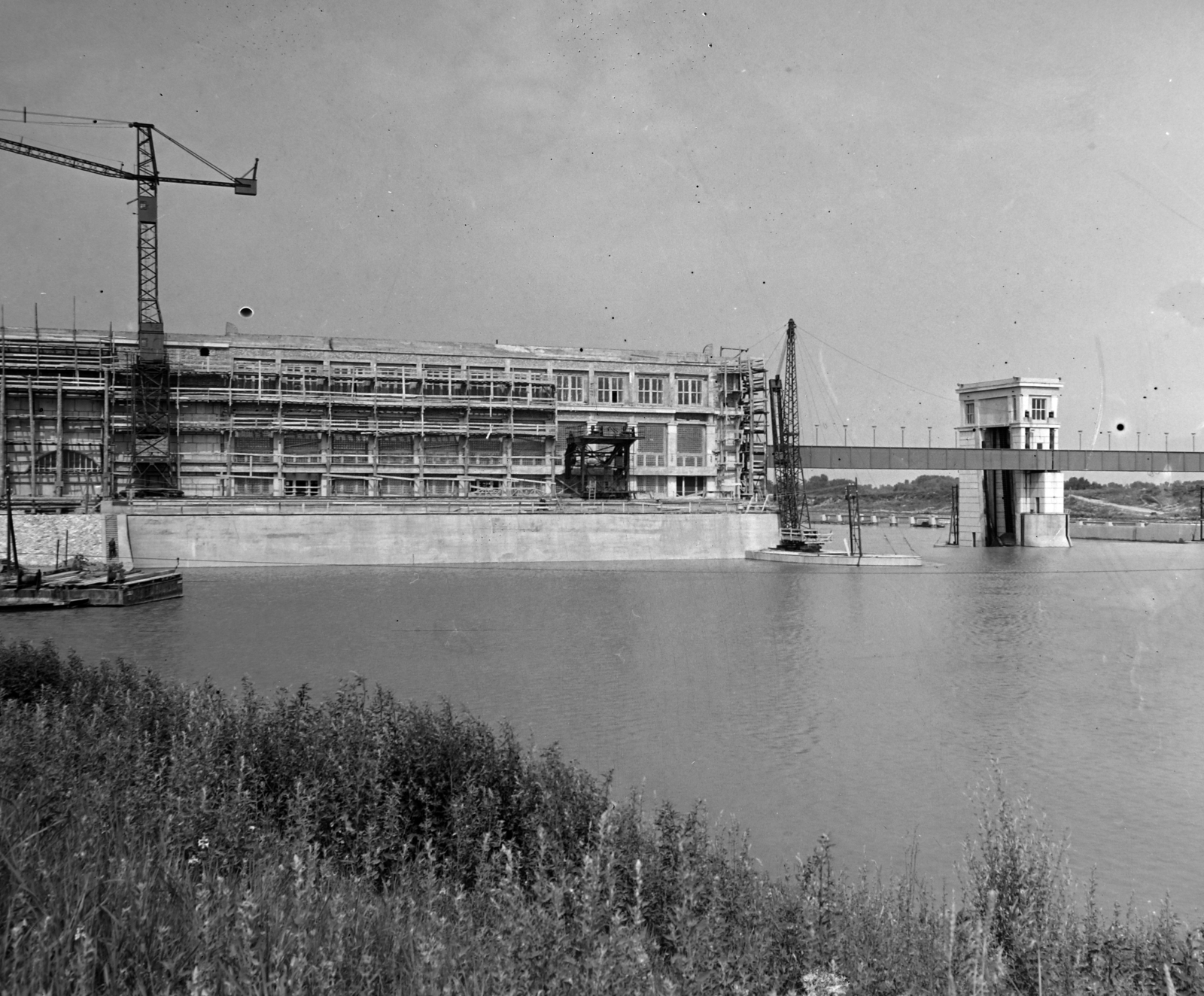 Hungary, Tiszalök, Vízerőmű., 1955, UVATERV, power station, Fortepan #189999