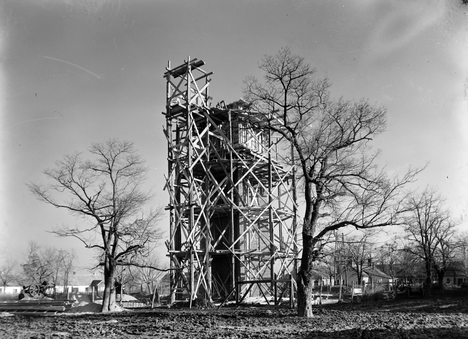 1955, UVATERV, water tower, scaffolding, Fortepan #190010