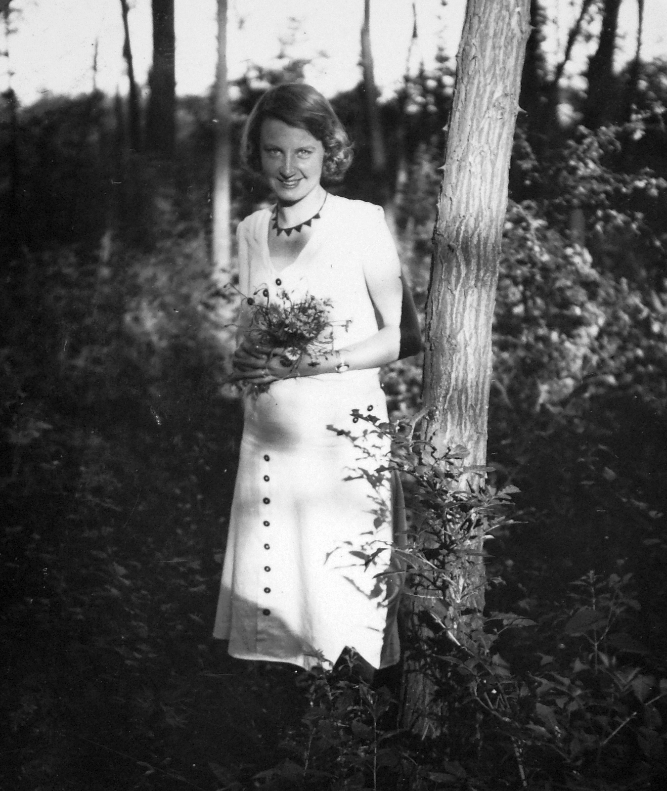 1936, Jankovszky György, woods, woman, bouquet, Fortepan #19044