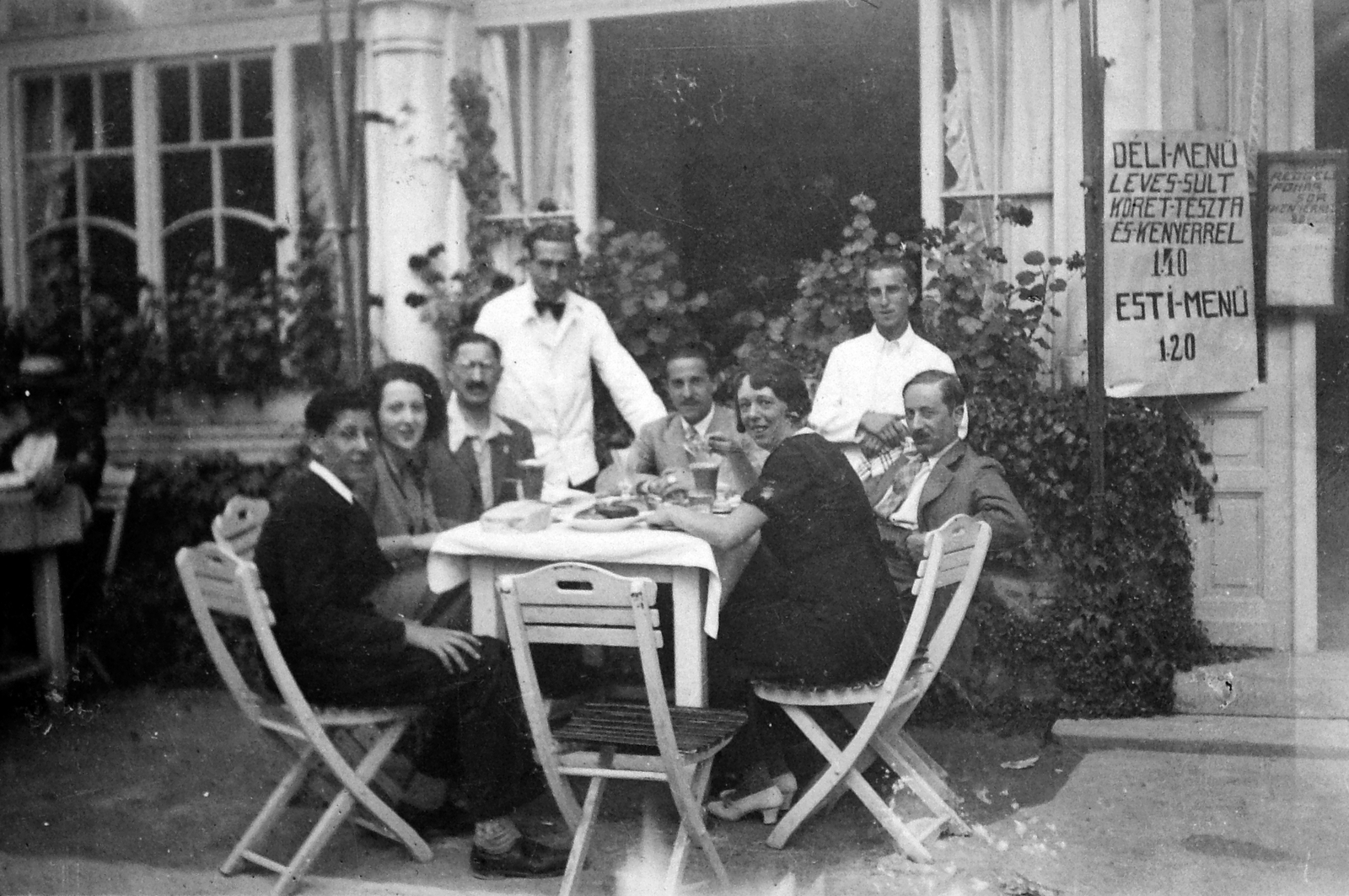 1936, Jankovszky György, hospitality, restaurant, label, restaurant, garden furniture, outdoor chair, waiter, Fortepan #19045