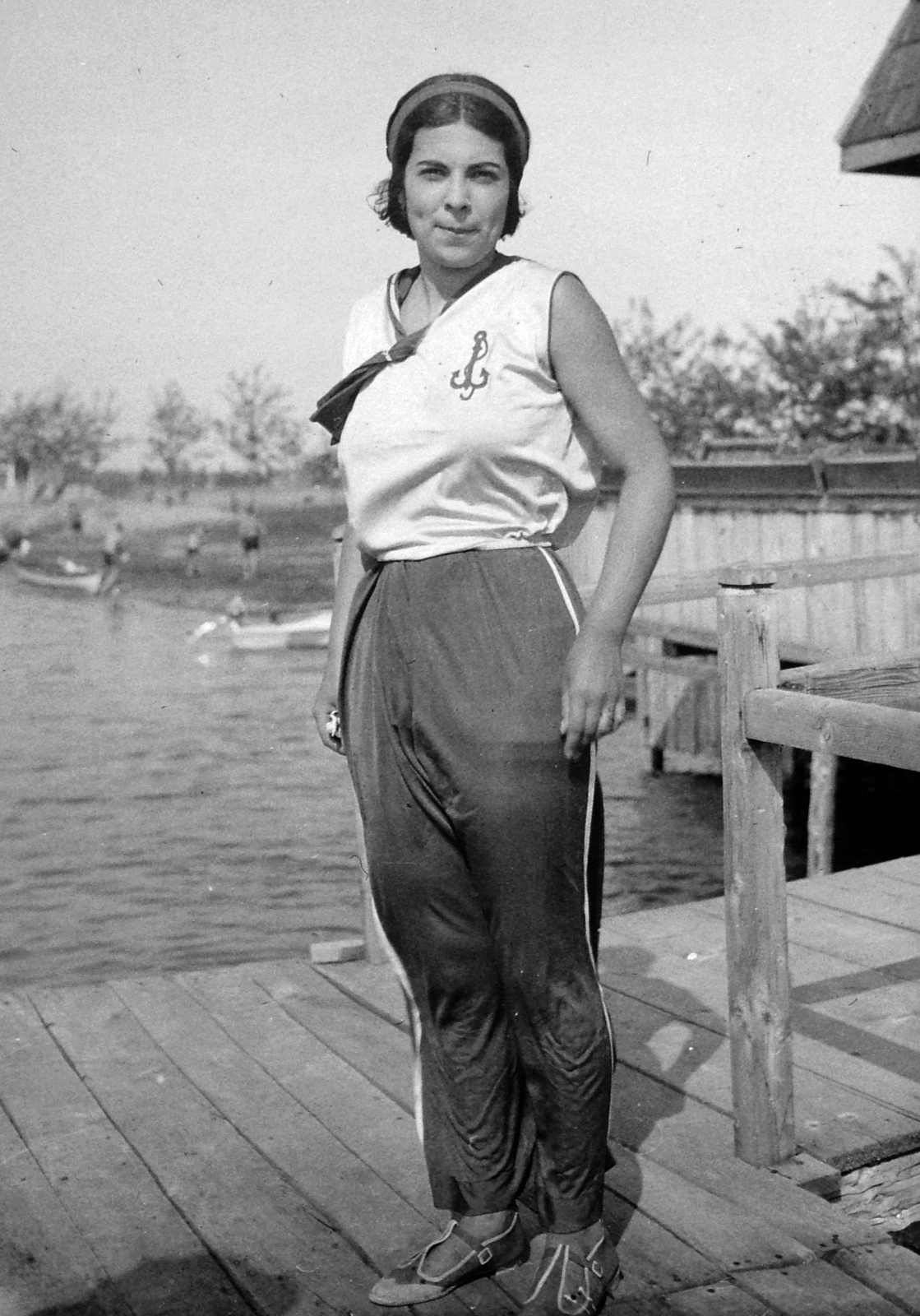 1936, Jankovszky György, portrait, woman, sailor blouse, shore, Fortepan #19064