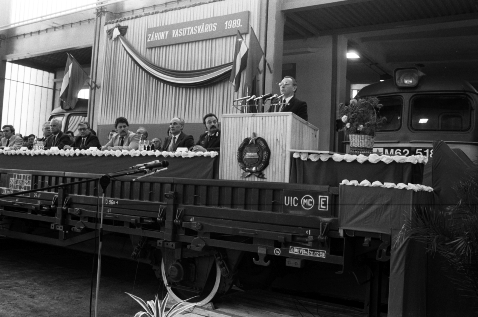 Magyarország, Záhony, Grósz Károly, a Magyar Szocialista Munkáspárt (MSZMP) főtitkára beszédet mond Záhony városavató ünnepségén, 1989. április 3-án., 1989, Szalay Zoltán, rendszerváltás, Fortepan #190810