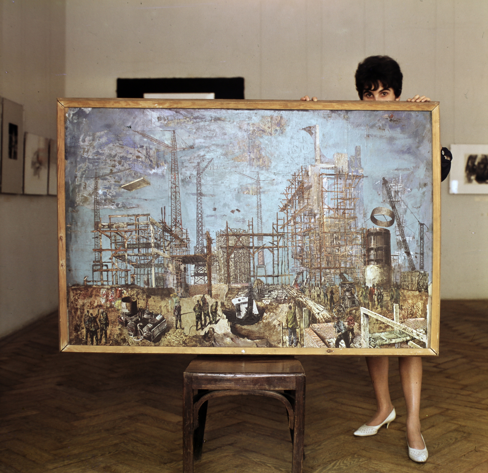 Hungary, Budapest, Gyémánt László festőművész Építkezés című festménye., 1968, Szalay Zoltán, Fortepan #190977